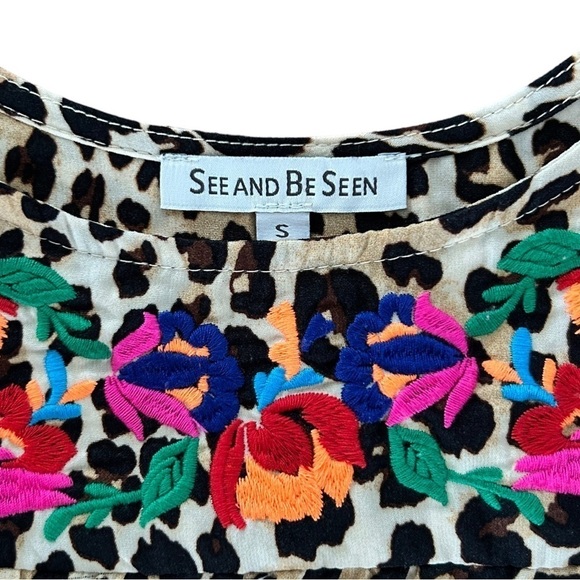 See And Be Seen Neon Embroidery Leopard Tunic Top Small - Picture 11 of 15